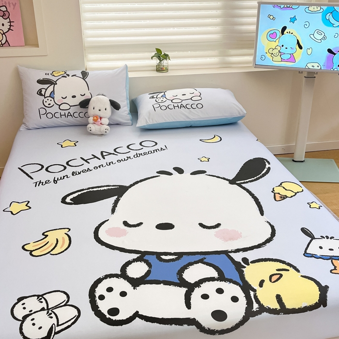 91家纺网 家纺一手货源 找家纺 金爱家 2025新款三丽鸥全棉床笠 棉单品-香蕉帕哈狗