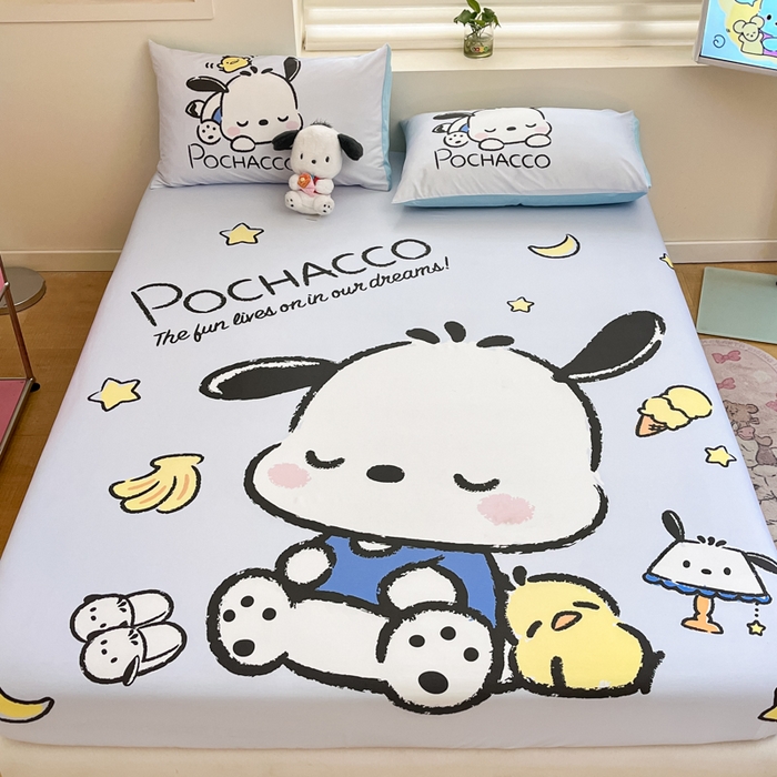 91家纺网 家纺一手货源 找家纺 金爱家 2025新款三丽鸥全棉床笠 棉单品-香蕉帕哈狗