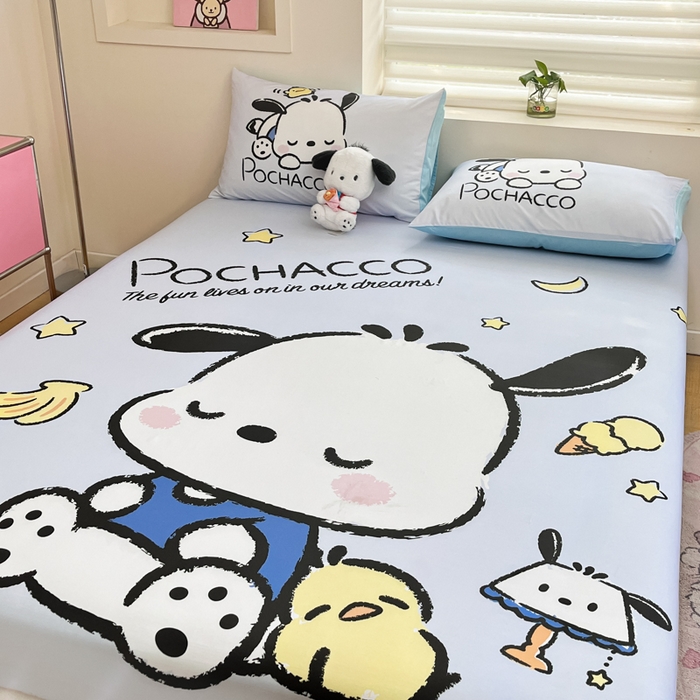 91家纺网 家纺一手货源 找家纺 金爱家 2025新款三丽鸥全棉床笠 棉单品-香蕉帕哈狗