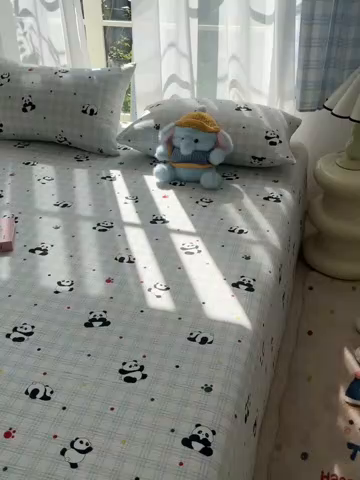 91家纺网 家纺一手货源 找家纺 韩巢家纺 2025新款双层纱儿童卡通风床单寝室单人学生宿舍单床单床单单件单品床单 软软熊猫
