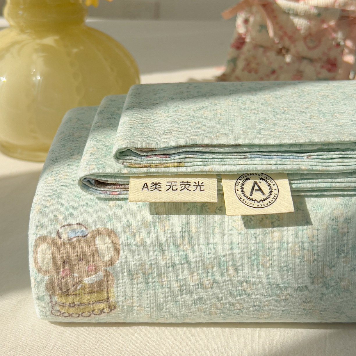 91家纺网 家纺一手货源 找家纺 韩巢家纺 2025新款双层纱儿童卡通风床单寝室单人学生宿舍单床单床单单件单品床单 少女象