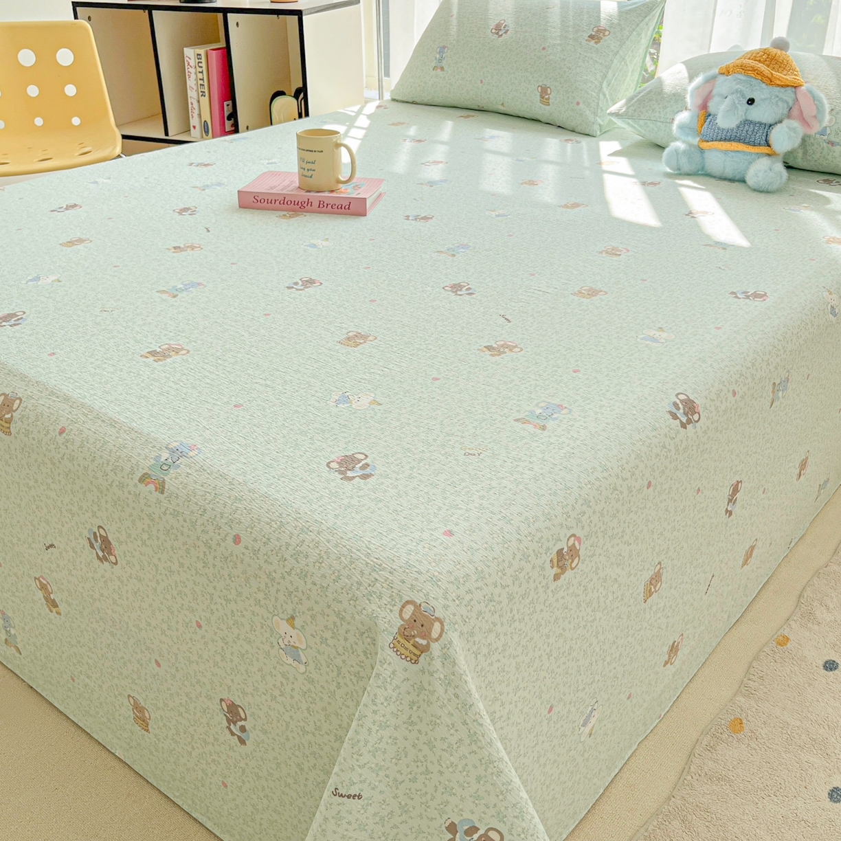 91家纺网 家纺一手货源 找家纺 韩巢家纺 2025新款双层纱儿童卡通风床单寝室单人学生宿舍单床单床单单件单品床单 少女象