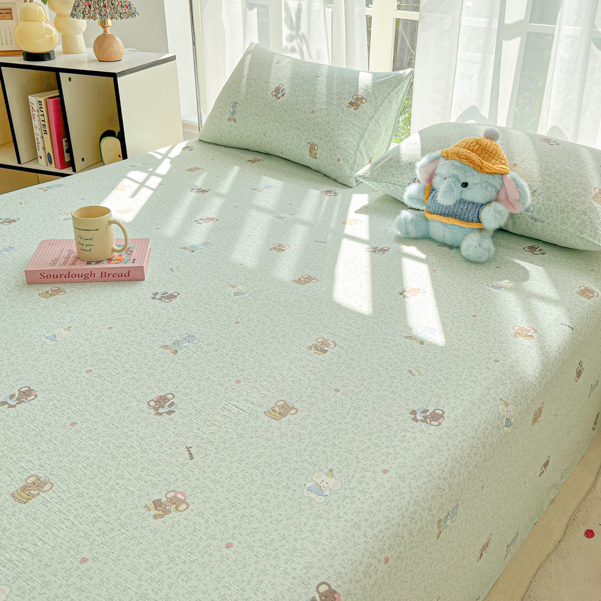 91家纺网 家纺一手货源 找家纺 韩巢家纺 2025新款双层纱儿童卡通风床单寝室单人学生宿舍单床单床单单件单品床单 少女象