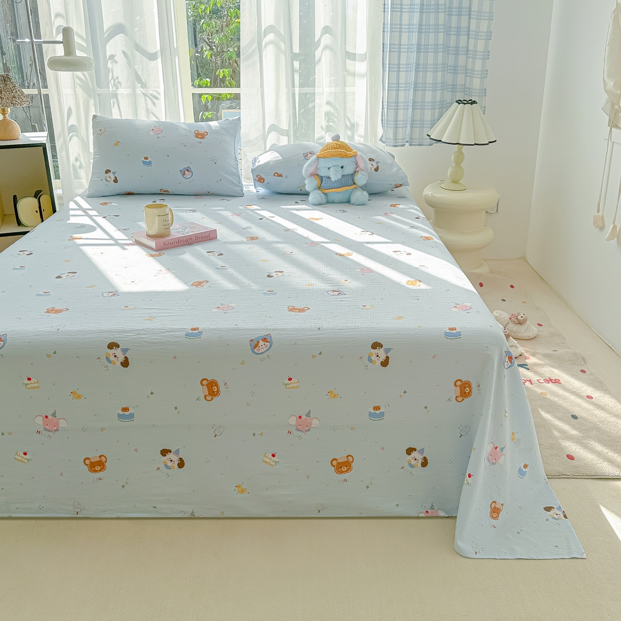 91家纺网 家纺一手货源 找家纺 韩巢家纺 2025新款双层纱儿童卡通风床单寝室单人学生宿舍单床单床单单件单品床单 生日宴会兰