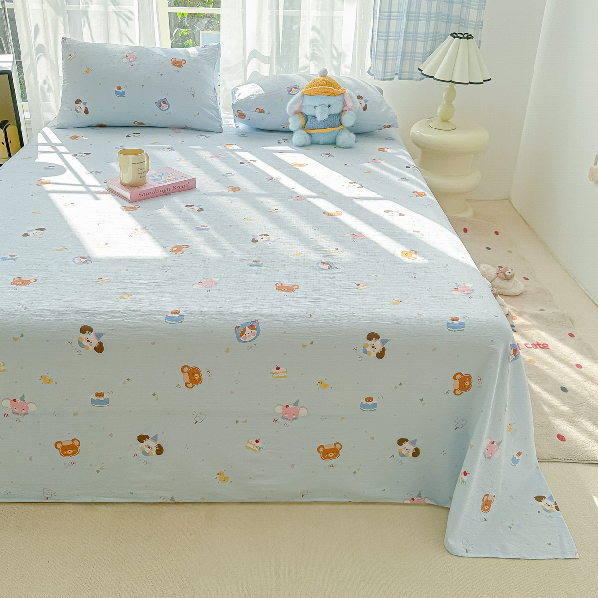 91家纺网 家纺一手货源 找家纺 韩巢家纺 2025新款双层纱儿童卡通风床单寝室单人学生宿舍单床单床单单件单品床单 生日宴会兰