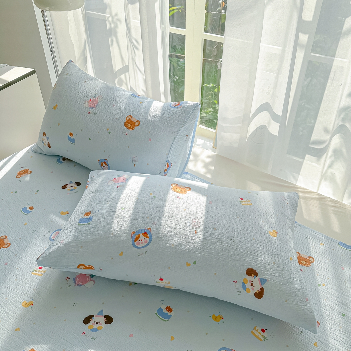 91家纺网 家纺一手货源 找家纺 韩巢家纺 2025新款双层纱儿童卡通风床单寝室单人学生宿舍单床单床单单件单品床单 生日宴会兰