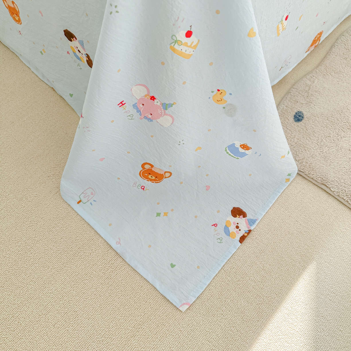 91家纺网 家纺一手货源 找家纺 韩巢家纺 2025新款双层纱儿童卡通风床单寝室单人学生宿舍单床单床单单件单品床单 生日宴会兰