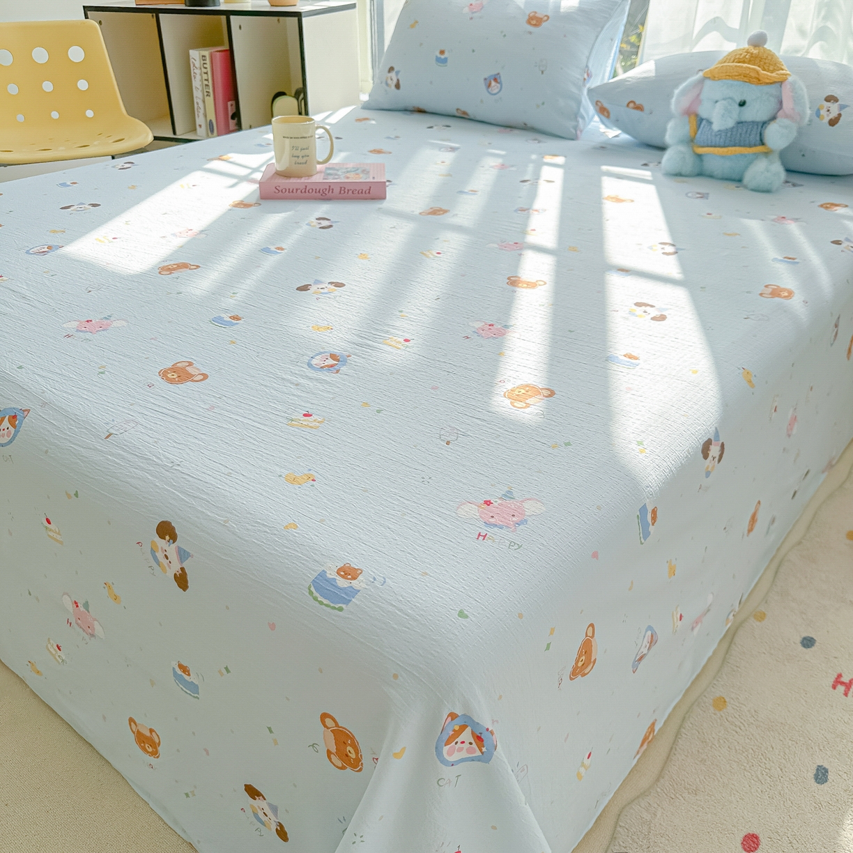 91家纺网 家纺一手货源 找家纺 韩巢家纺 2025新款双层纱儿童卡通风床单寝室单人学生宿舍单床单床单单件单品床单 生日宴会兰