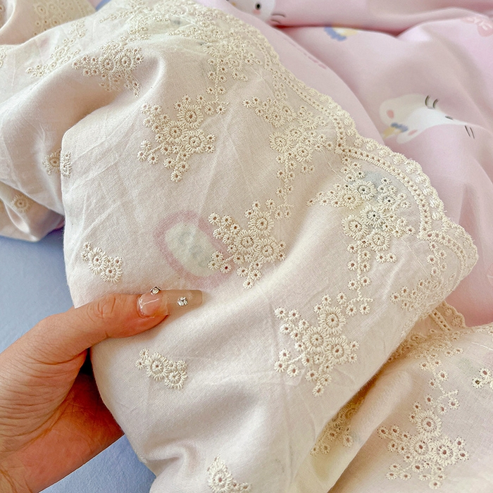 91家纺网 家纺一手货源 找家纺 海岛哥哥 2025新款韩式全棉蕾丝花边软绵绵四件套 小猫时光-粉