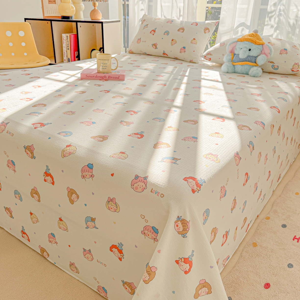 91家纺网 家纺一手货源 找家纺 韩巢家纺 2025新款双层纱儿童卡通风床单寝室单人学生宿舍单床单床单单件单品床单 童话女孩