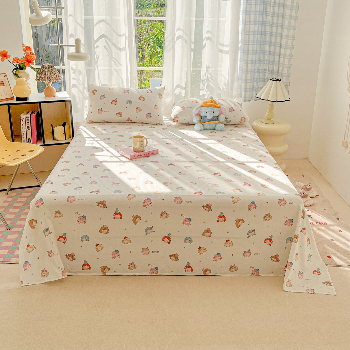 91家纺网 家纺一手货源 找家纺 韩巢家纺 2025新款双层纱儿童卡通风床单寝室单人学生宿舍单床单床单单件单品床单 童话女孩