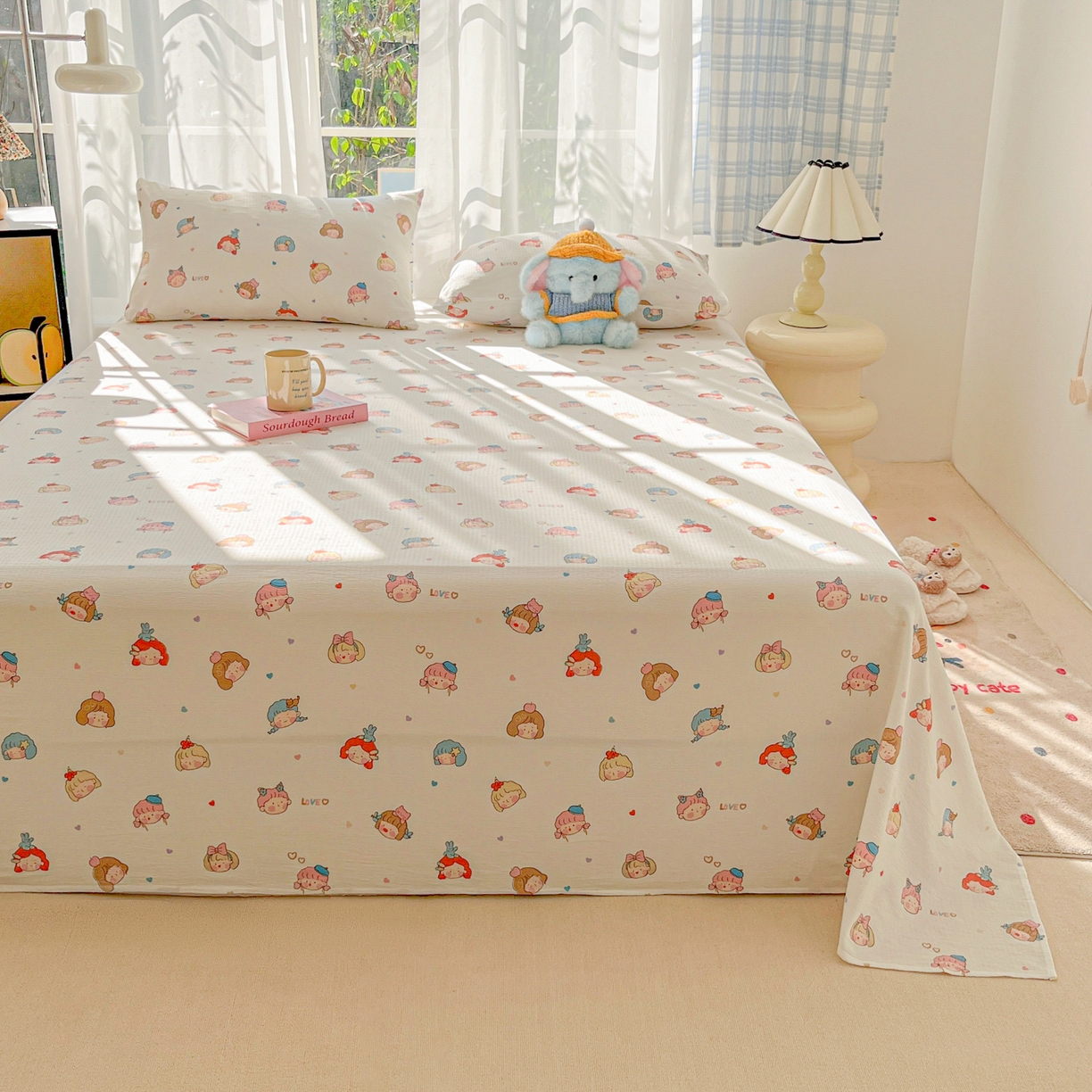 91家纺网 家纺一手货源 找家纺 韩巢家纺 2025新款双层纱儿童卡通风床单寝室单人学生宿舍单床单床单单件单品床单 童话女孩