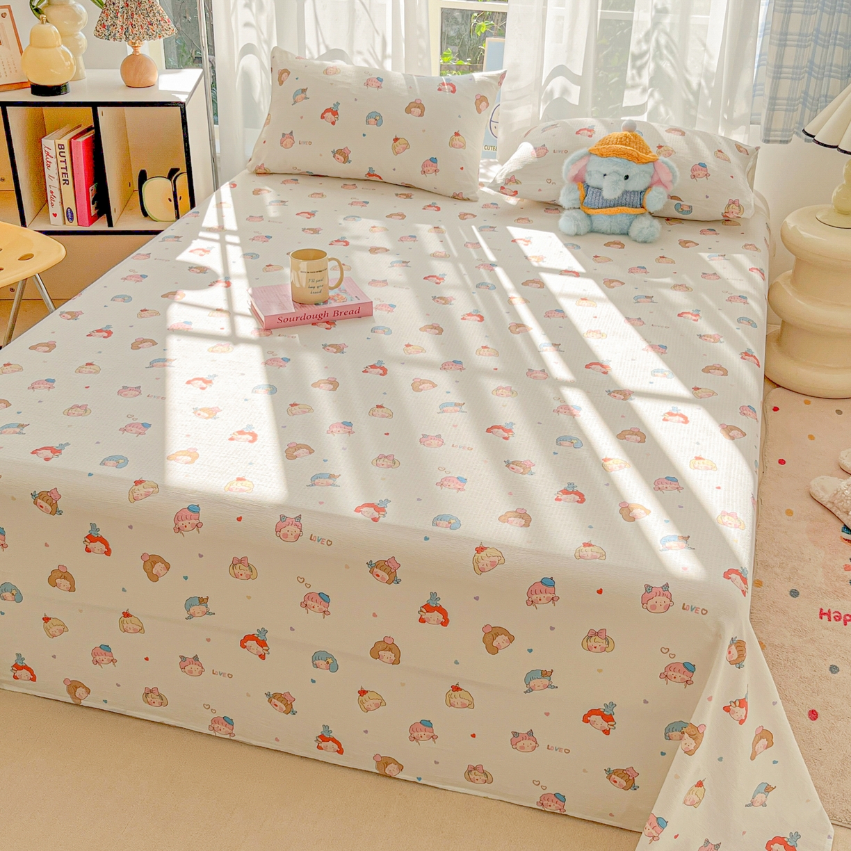 91家纺网 家纺一手货源 找家纺 韩巢家纺 2025新款双层纱儿童卡通风床单寝室单人学生宿舍单床单床单单件单品床单 童话女孩