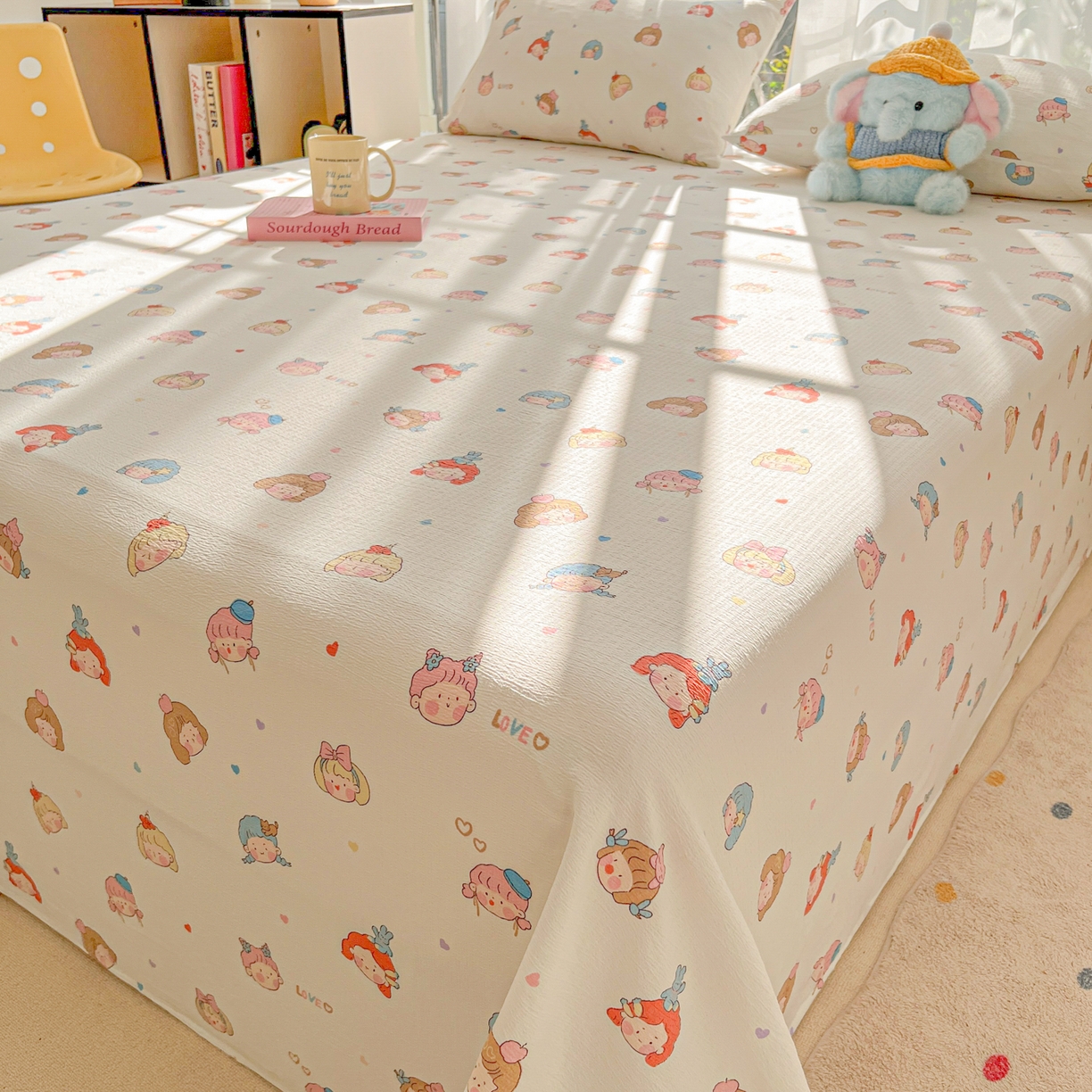 91家纺网 家纺一手货源 找家纺 韩巢家纺 2025新款双层纱儿童卡通风床单寝室单人学生宿舍单床单床单单件单品床单 童话女孩