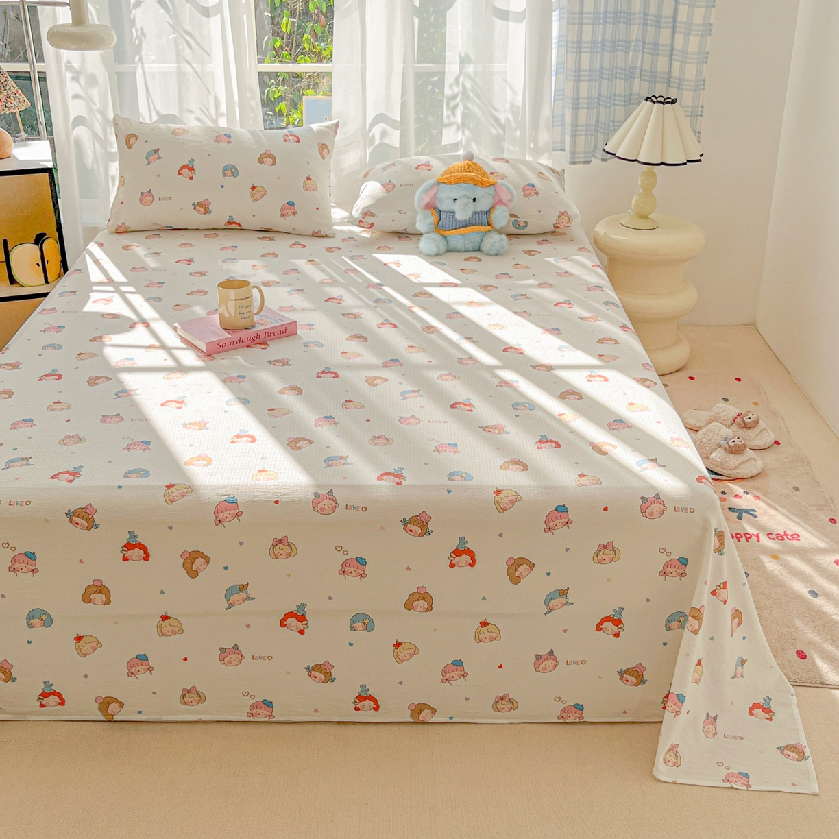 91家纺网 家纺一手货源 找家纺 韩巢家纺 2025新款双层纱儿童卡通风床单寝室单人学生宿舍单床单床单单件单品床单 童话女孩