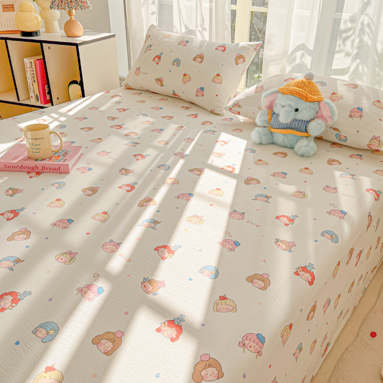 91家纺网 家纺一手货源 找家纺 韩巢家纺 2025新款双层纱儿童卡通风床单寝室单人学生宿舍单床单床单单件单品床单 童话女孩