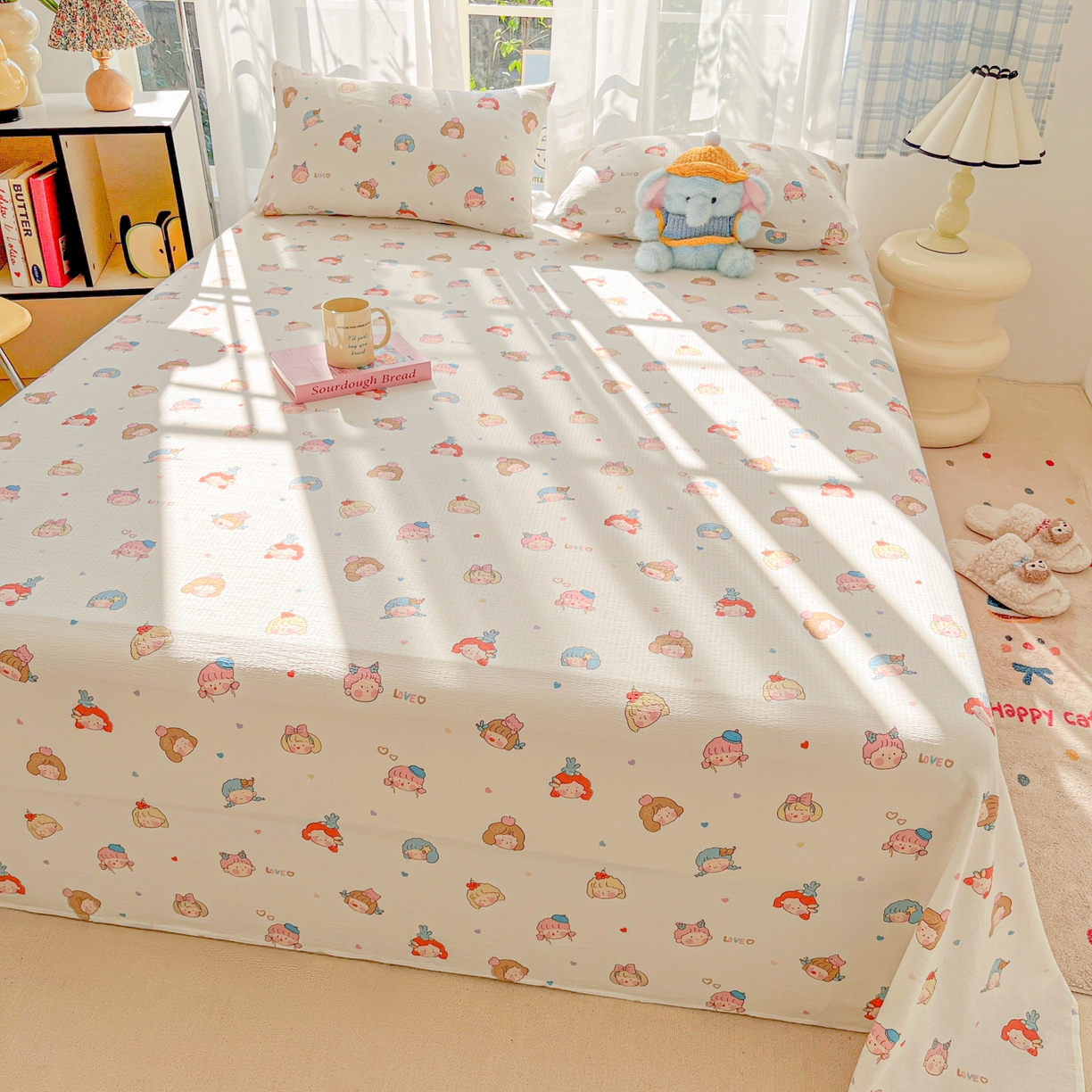 91家纺网 家纺一手货源 找家纺 韩巢家纺 2025新款双层纱儿童卡通风床单寝室单人学生宿舍单床单床单单件单品床单 童话女孩