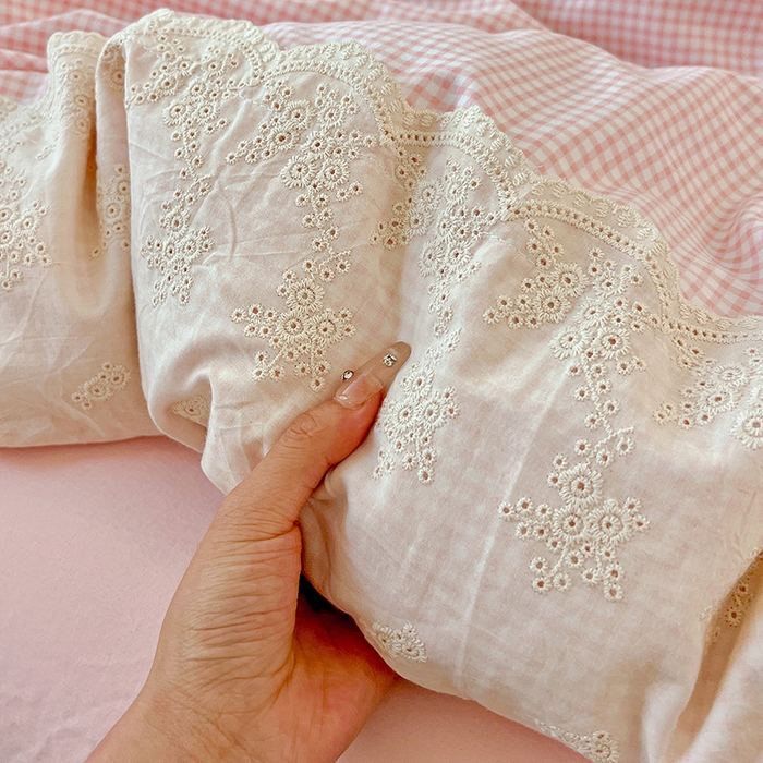 91家纺网 家纺一手货源 找家纺 海岛哥哥 2025新款韩式全棉蕾丝花边软绵绵四件套 mini粉格