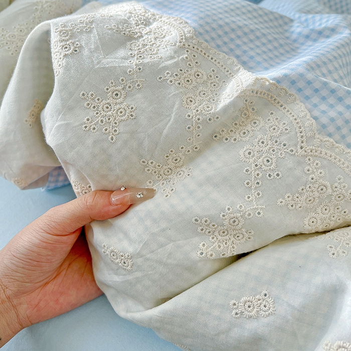 91家纺网 家纺一手货源 找家纺 海岛哥哥 2025新款韩式全棉蕾丝花边软绵绵四件套 mini蓝格