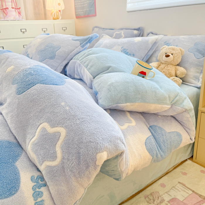 川悦生活 2025新款立体雪花绒印花大床四件套系列二场景一 叮咚星星