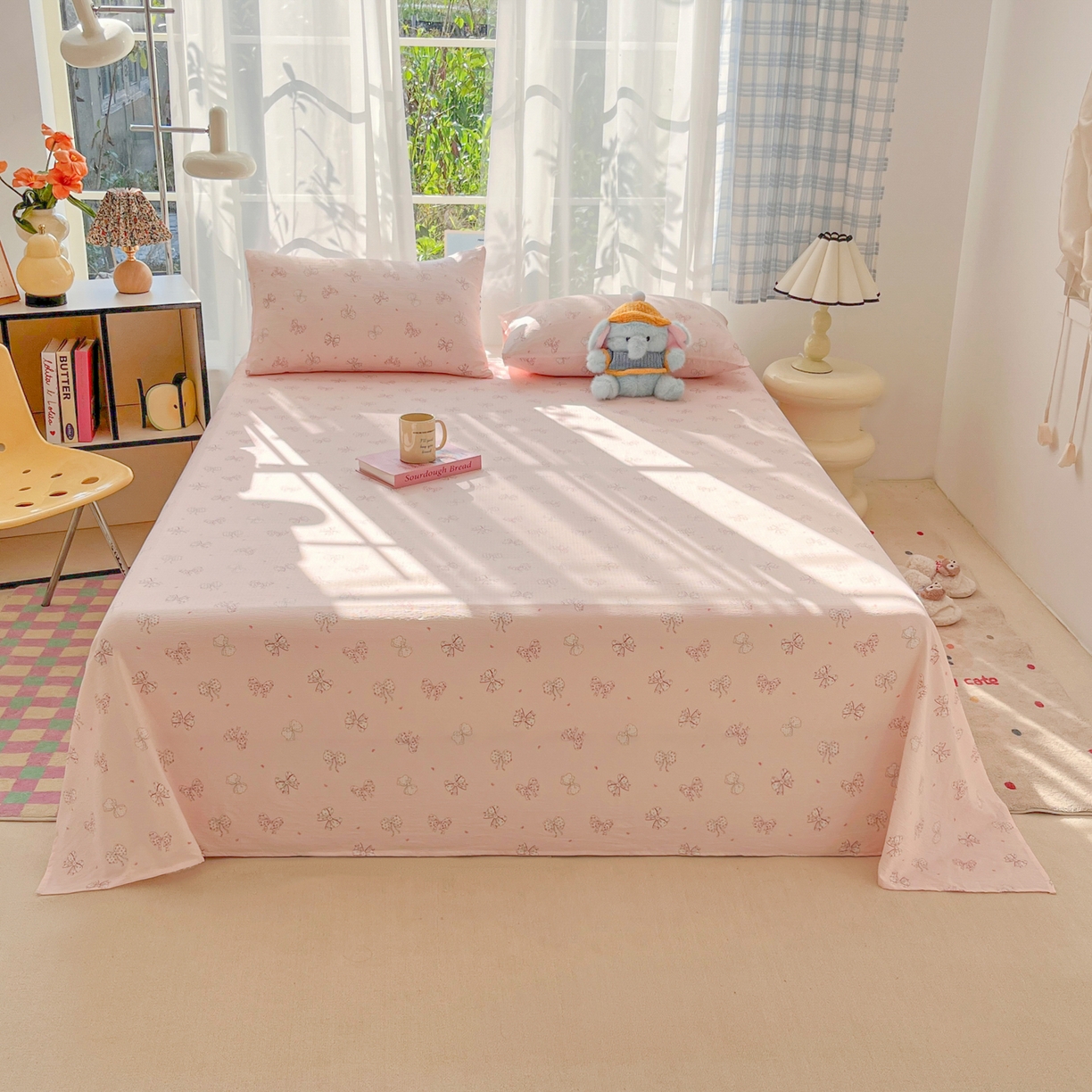 91家纺网 家纺一手货源 找家纺 韩巢家纺 2025新款双层纱儿童卡通风床单寝室单人学生宿舍单床单床单单件单品床单 心愿