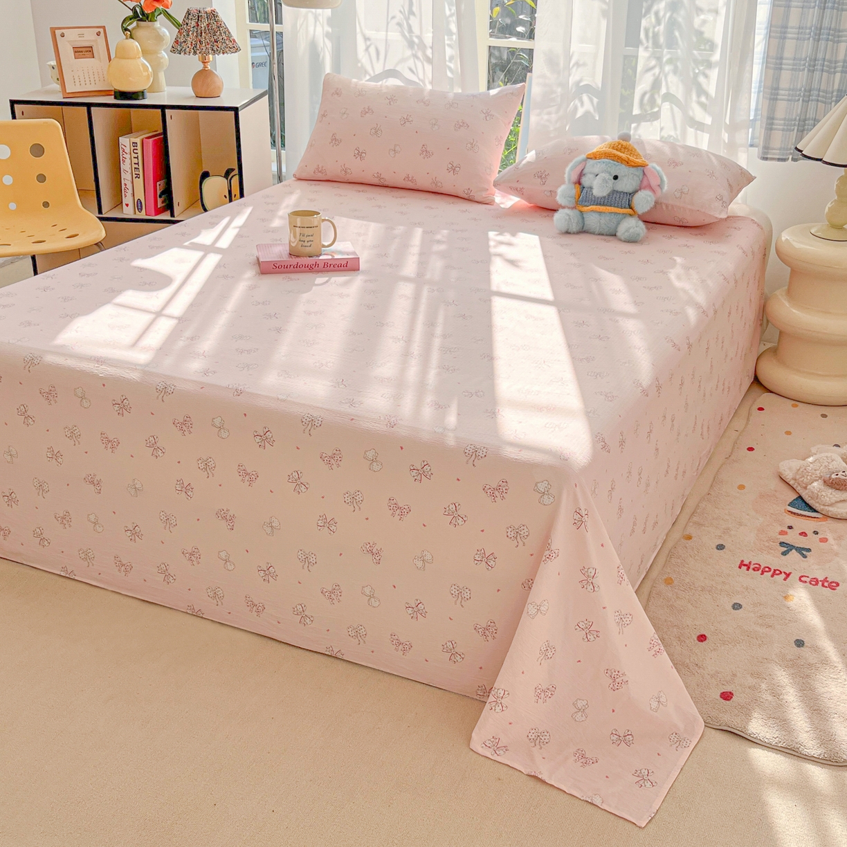 91家纺网 家纺一手货源 找家纺 韩巢家纺 2025新款双层纱儿童卡通风床单寝室单人学生宿舍单床单床单单件单品床单 心愿