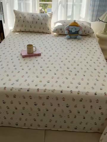 91家纺网 家纺一手货源 找家纺 韩巢家纺 2025新款双层纱儿童卡通风床单寝室单人学生宿舍单床单床单单件单品床单 兔子集合