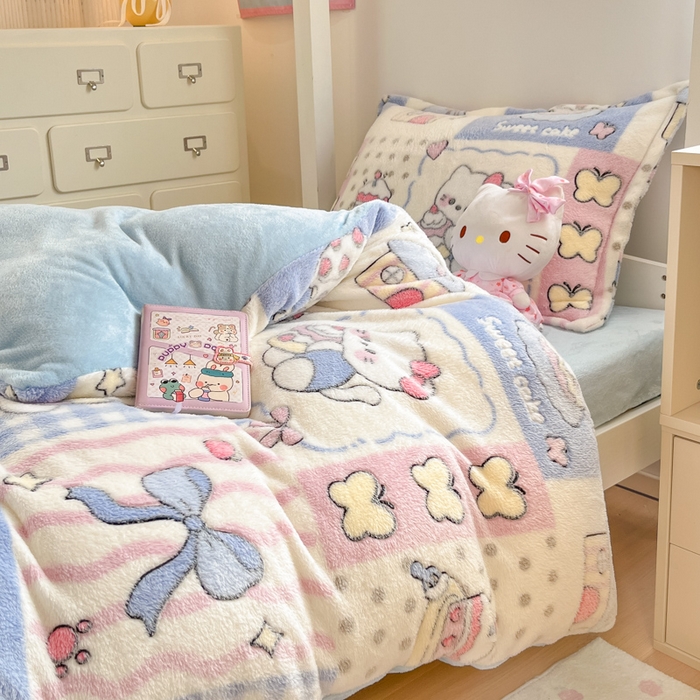 91家纺网 家纺一手货源 找家纺 川悦生活 2025新款立体雪花绒印花四件套学生床系列二场景一 小喵甜心