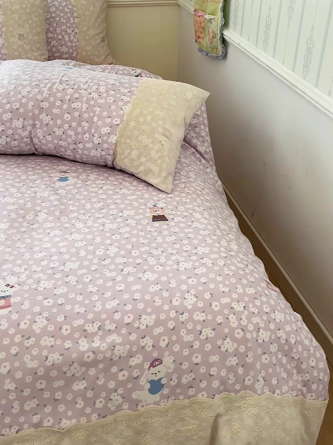 91家纺网 家纺一手货源 找家纺 海岛哥哥 2025新款韩式全棉蕾丝花边软绵绵四件套 兔软软-紫