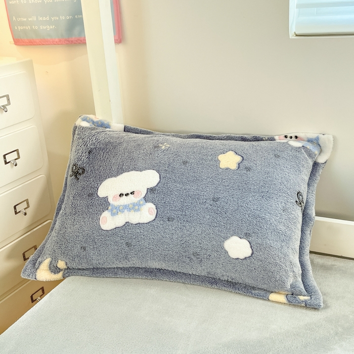 91家纺网 家纺一手货源 找家纺 川悦生活 2025新款立体雪花绒印花四件套学生床系列二场景一 星月小狗-灰