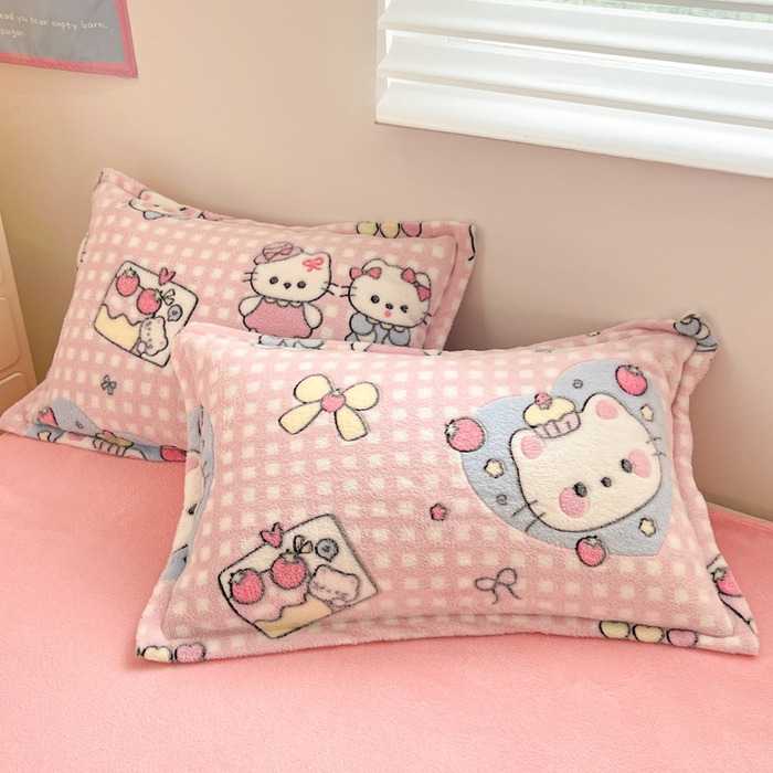 91家纺网 家纺一手货源 找家纺 川悦生活 2025新款立体雪花绒印花大床四件套系列二场景一 开心小喵