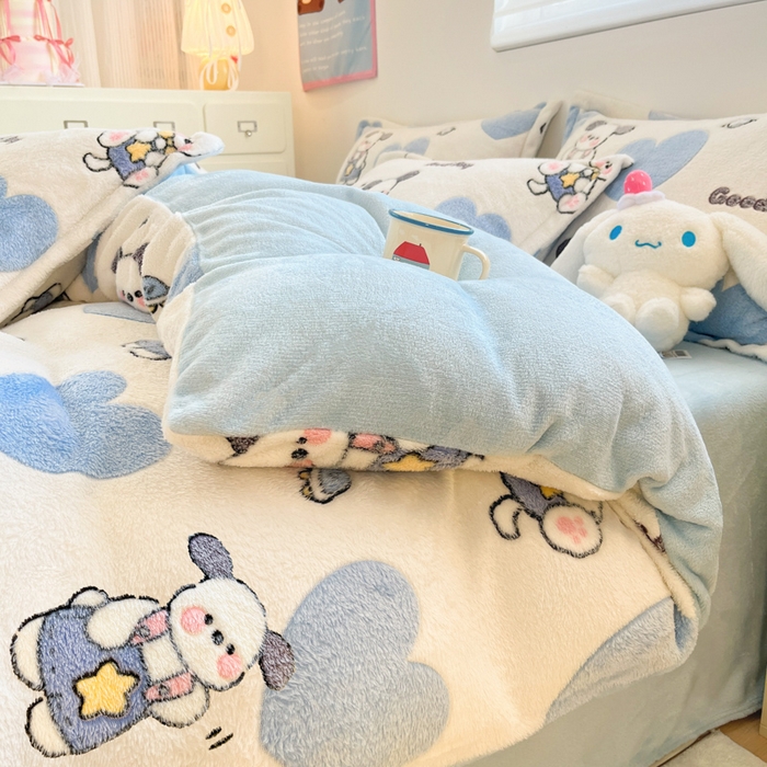 91家纺网 家纺一手货源 找家纺 川悦生活 2025新款立体雪花绒印花大床四件套系列二场景一 快乐西高地