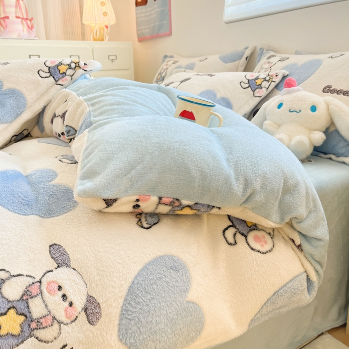 91家纺网 家纺一手货源 找家纺 川悦生活 2025新款立体雪花绒印花大床四件套系列二场景一 快乐西高地