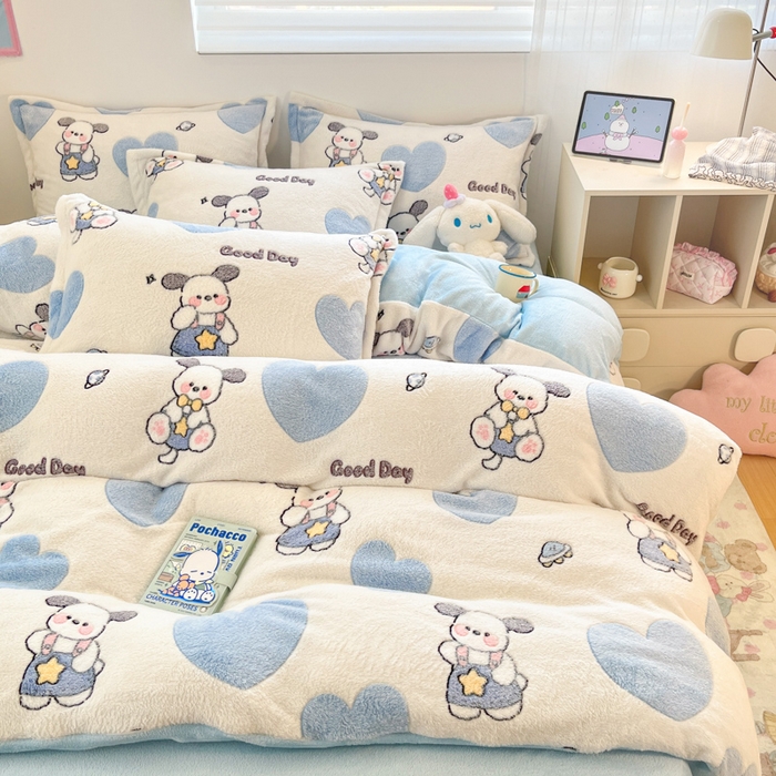 91家纺网 家纺一手货源 找家纺 川悦生活 2025新款立体雪花绒印花大床四件套系列二场景一 快乐西高地