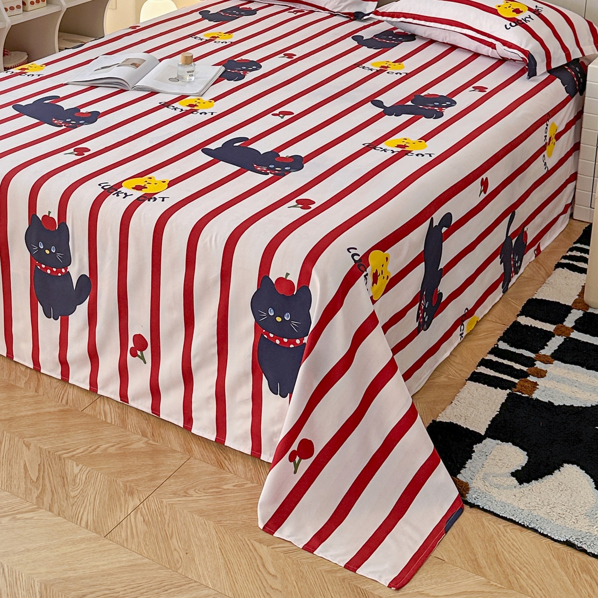 91家纺网 家纺一手货源 找家纺 曼璐家纺 2025新款芦荟棉床单单件床单三件套单床单磨毛印花亲肤外贸跨境可定制花型尺寸 喵星人