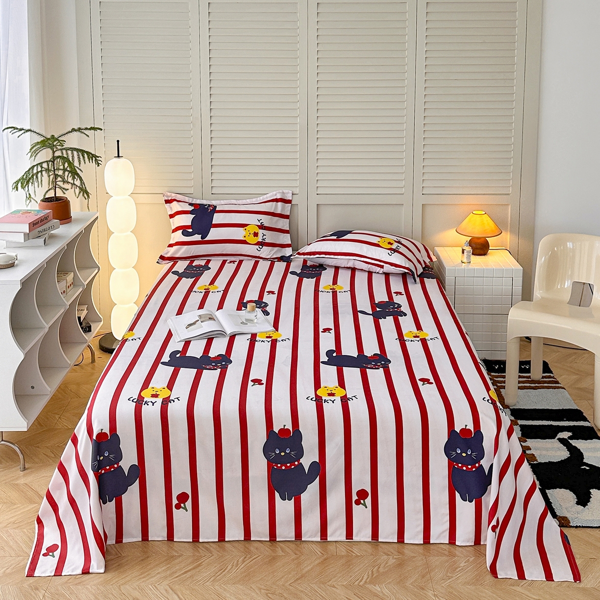 曼璐家纺 2025新款芦荟棉床单单件床单三件套单床单磨毛印花亲肤外贸跨境可定制花型尺寸 喵星人