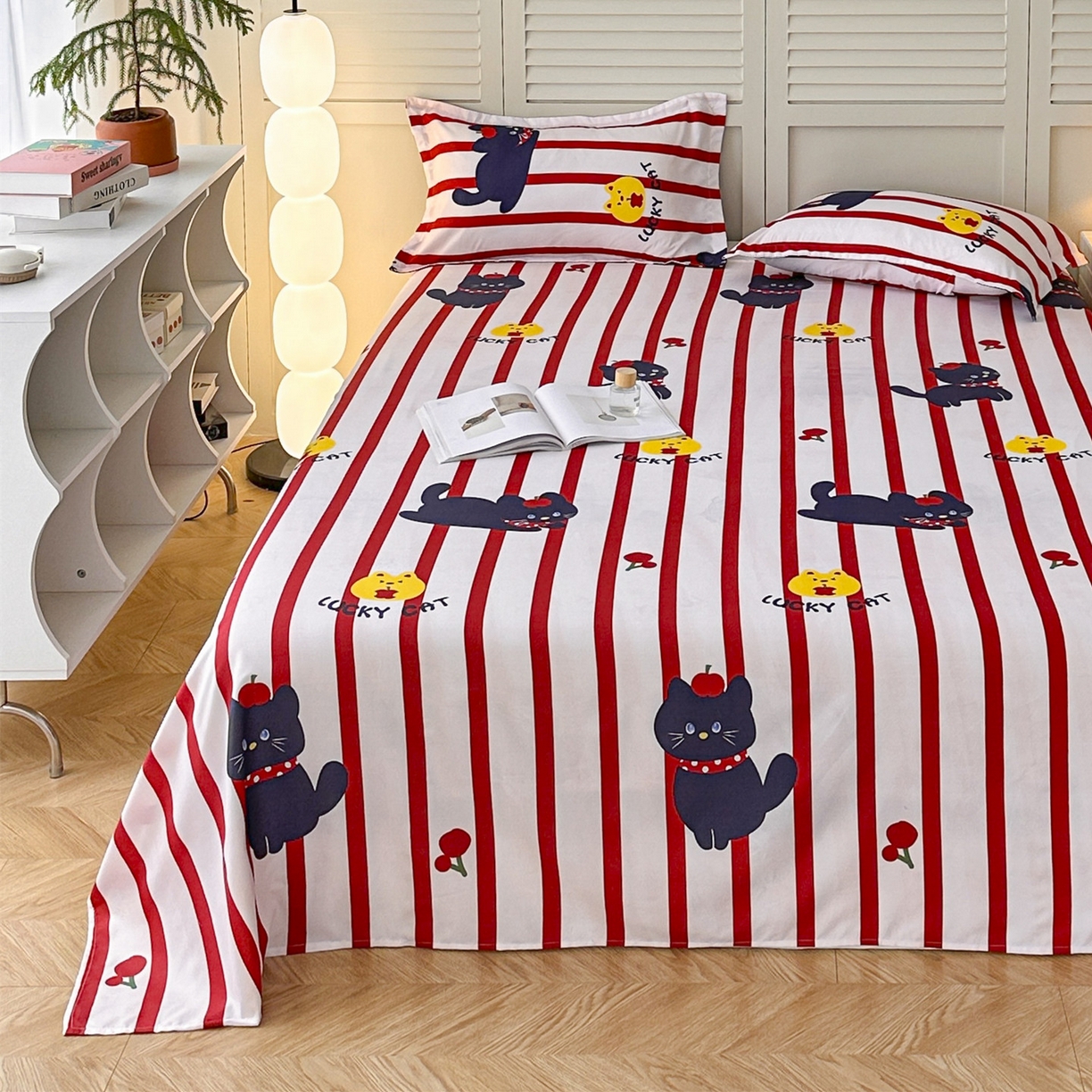 91家纺网 家纺一手货源 找家纺 曼璐家纺 2025新款芦荟棉床单单件床单三件套单床单磨毛印花亲肤外贸跨境可定制花型尺寸 喵星人