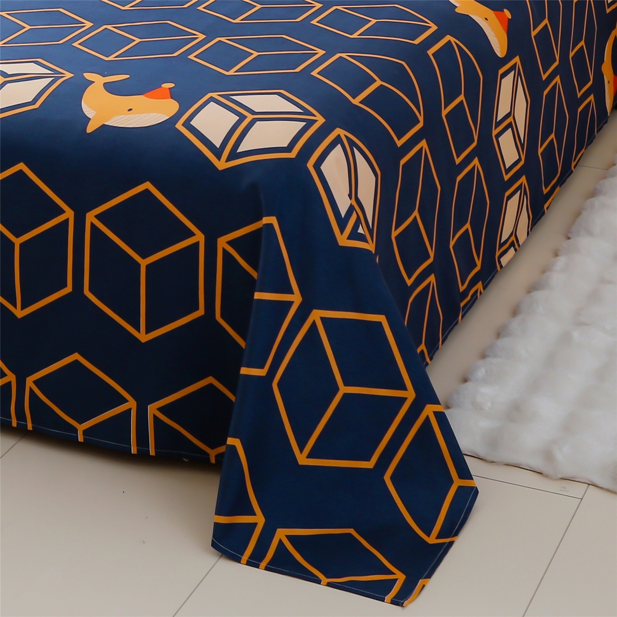 91家纺网 家纺一手货源 找家纺 曼璐家纺 2025新款芦荟棉床单单件床单三件套单床单磨毛印花亲肤外贸跨境可定制花型尺寸 立方世界