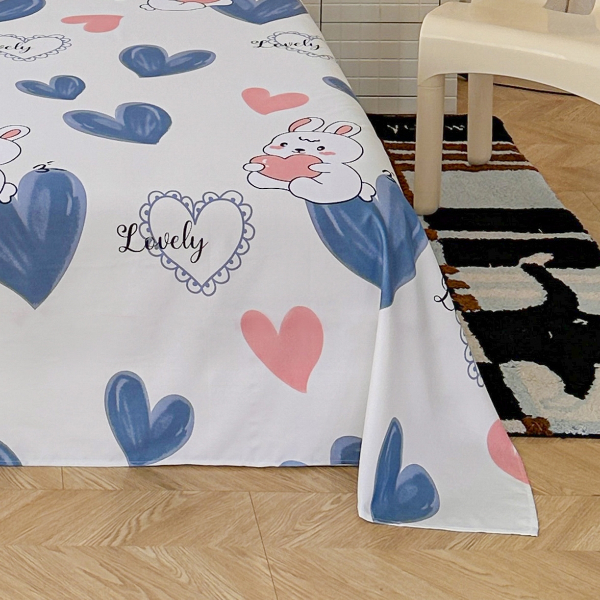 91家纺网 家纺一手货源 找家纺 曼璐家纺 2025新款芦荟棉床单单件床单三件套单床单磨毛印花亲肤外贸跨境可定制花型尺寸 爱心兔