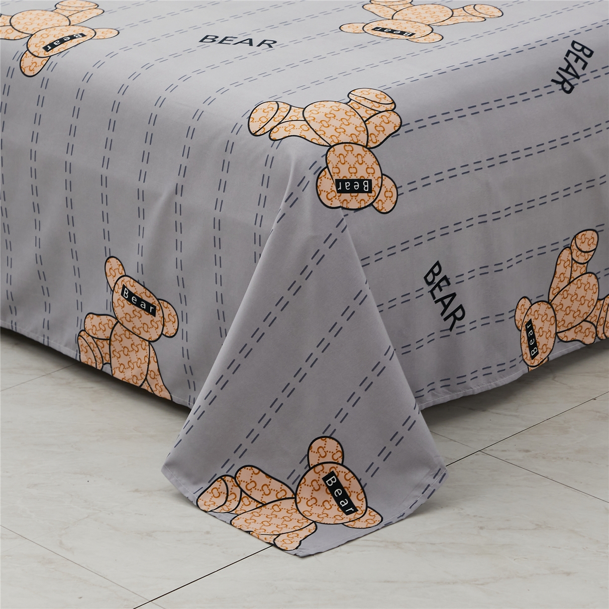 91家纺网 家纺一手货源 找家纺 曼璐家纺 2025新款芦荟棉床单单件床单三件套单床单磨毛印花亲肤外贸跨境可定制花型尺寸 酷酷熊