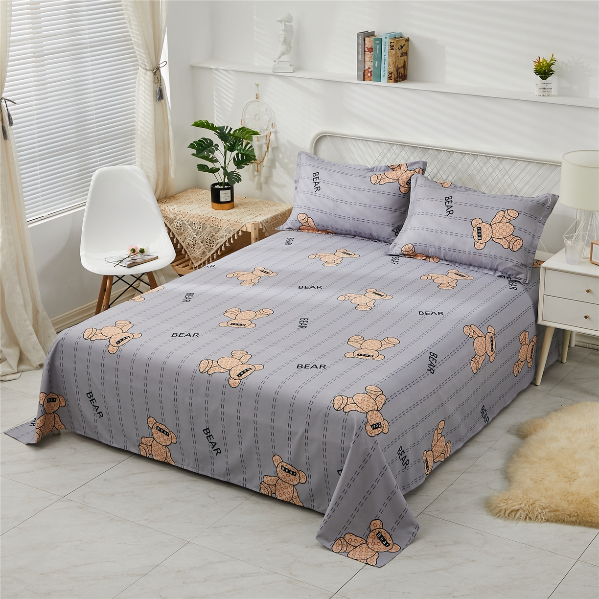 曼璐家纺 2025新款芦荟棉床单单件床单三件套单床单磨毛印花亲肤外贸跨境可定制花型尺寸 酷酷熊