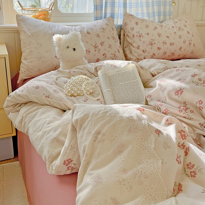 91家纺网 家纺一手货源 找家纺 港岛妹妹 2025新款韩式蕾丝花边软绵绵四件套 爱玲说-红