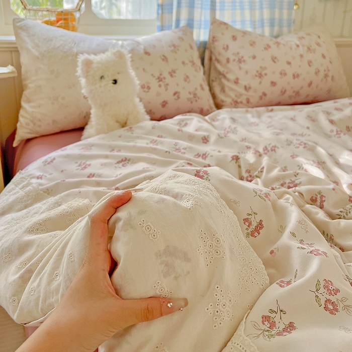 91家纺网 家纺一手货源 找家纺 港岛妹妹 2025新款韩式蕾丝花边软绵绵四件套 爱玲说-红