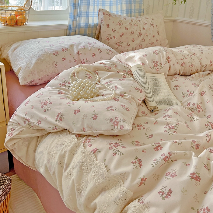 91家纺网 家纺一手货源 找家纺 港岛妹妹 2025新款韩式蕾丝花边软绵绵四件套 爱玲说-红