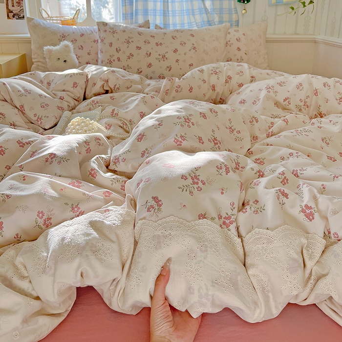 91家纺网 家纺一手货源 找家纺 港岛妹妹 2025新款韩式蕾丝花边软绵绵四件套 爱玲说-红