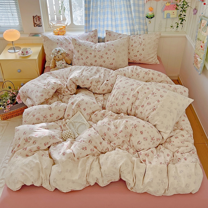 91家纺网 家纺一手货源 找家纺 港岛妹妹 2025新款韩式蕾丝花边软绵绵四件套 爱玲说-红