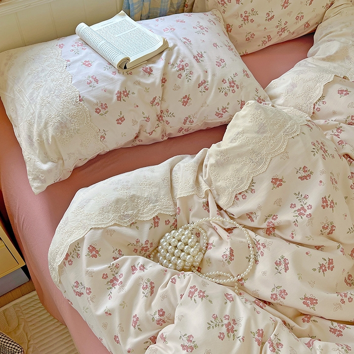 91家纺网 家纺一手货源 找家纺 港岛妹妹 2025新款韩式蕾丝花边软绵绵四件套 爱玲说-红