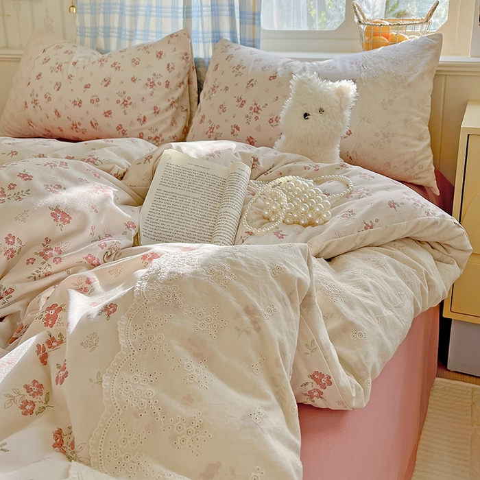 91家纺网 家纺一手货源 找家纺 港岛妹妹 2025新款韩式蕾丝花边软绵绵四件套 爱玲说-红