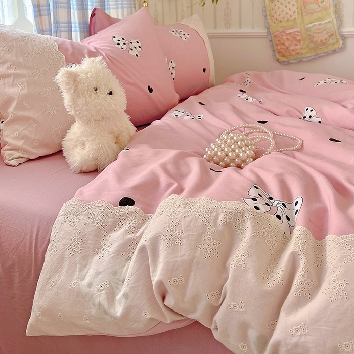 港岛妹妹 2025新款韩式蕾丝花边软绵绵四件套 波点蝴蝶结