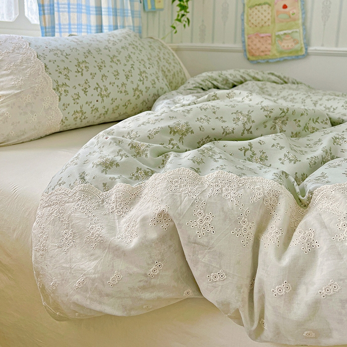 港岛妹妹 2025新款韩式蕾丝花边软绵绵四件套 茶语-绿